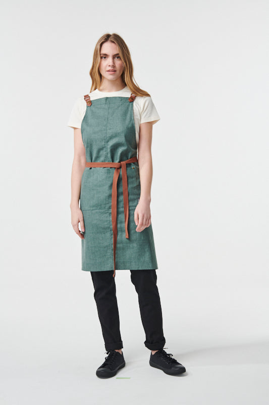 THEODORE Bib Apron with PU Leather Straps - Cotton/Linen