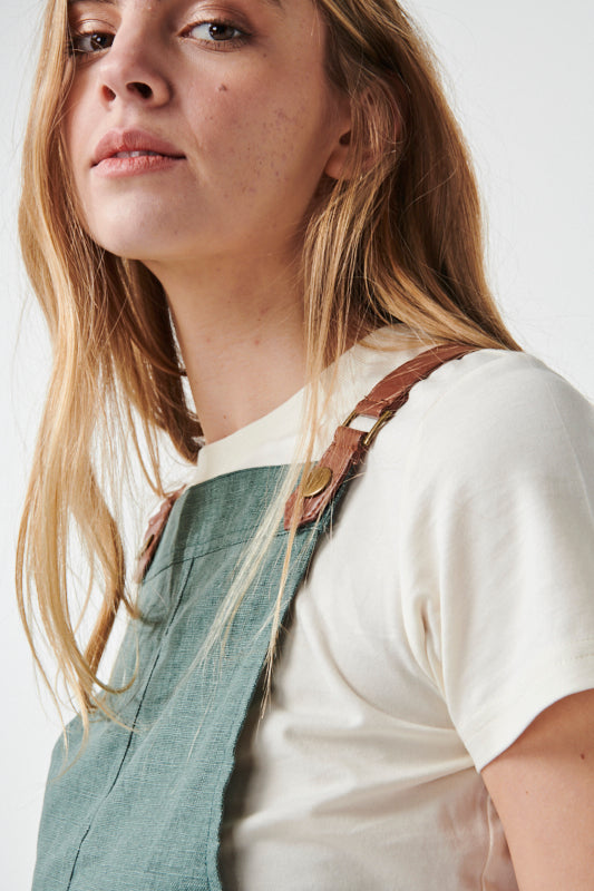 THEODORE Bib Apron with PU Leather Straps - Cotton/Linen