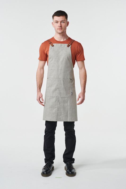 THEODORE Bib Apron with PU Leather Straps - Cotton/Linen