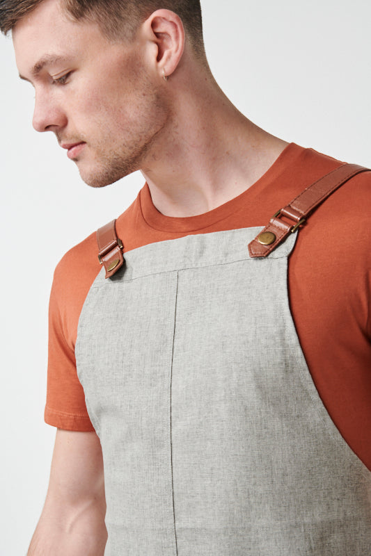 THEODORE Bib Apron with PU Leather Straps - Cotton/Linen