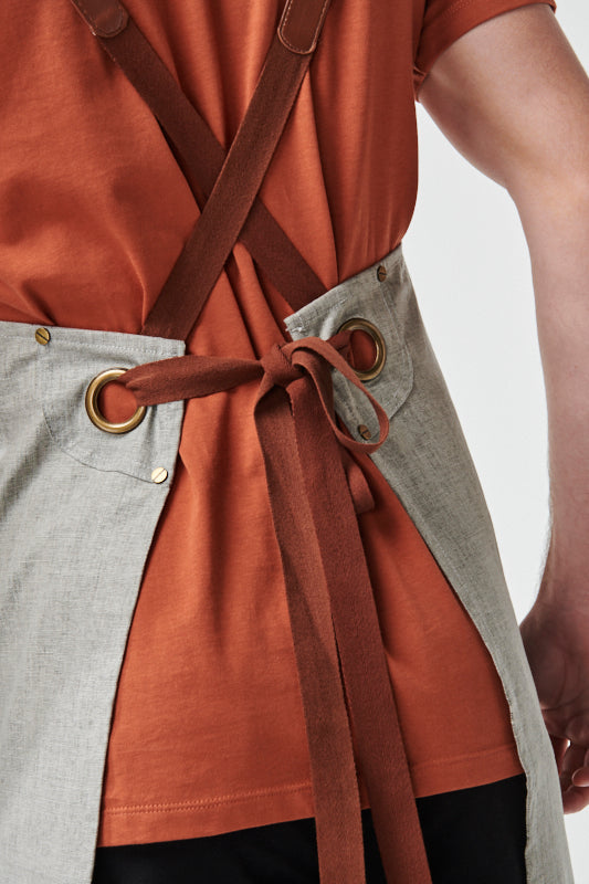 THEODORE Bib Apron with PU Leather Straps - Cotton/Linen