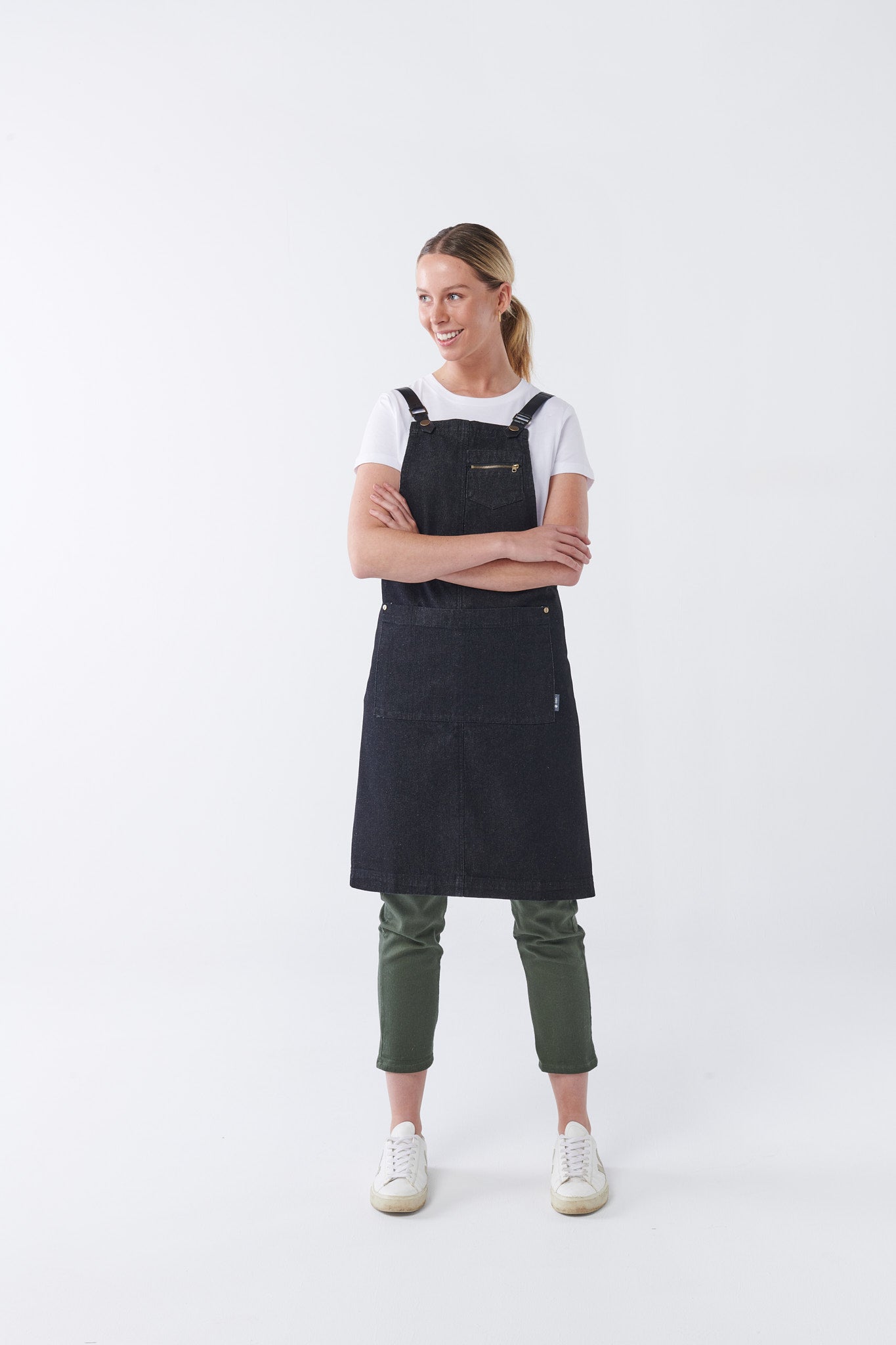 SALE - BERMUDA Denim Bib Apron with PU Leather Straps
