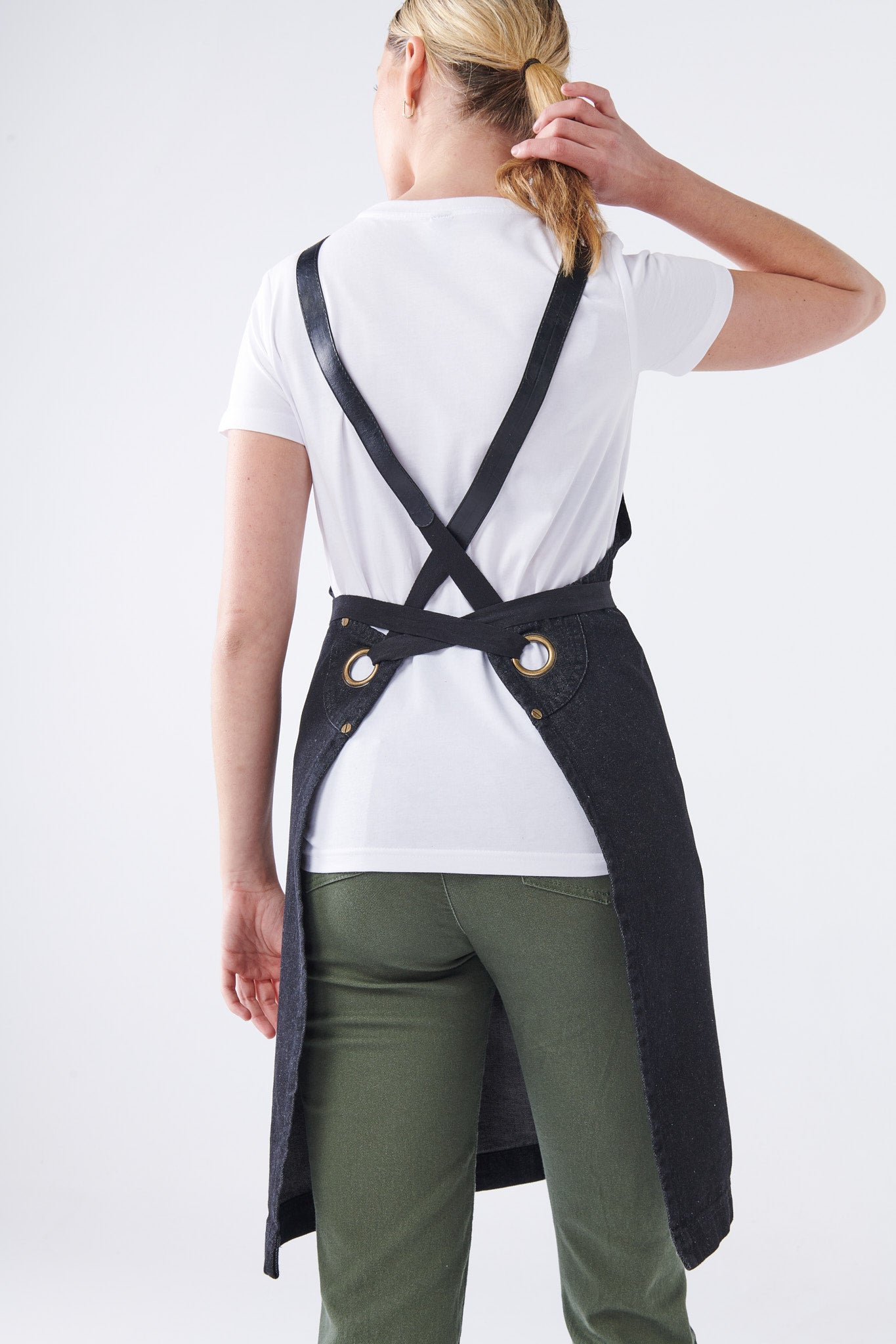 SALE - BERMUDA Denim Bib Apron with PU Leather Straps