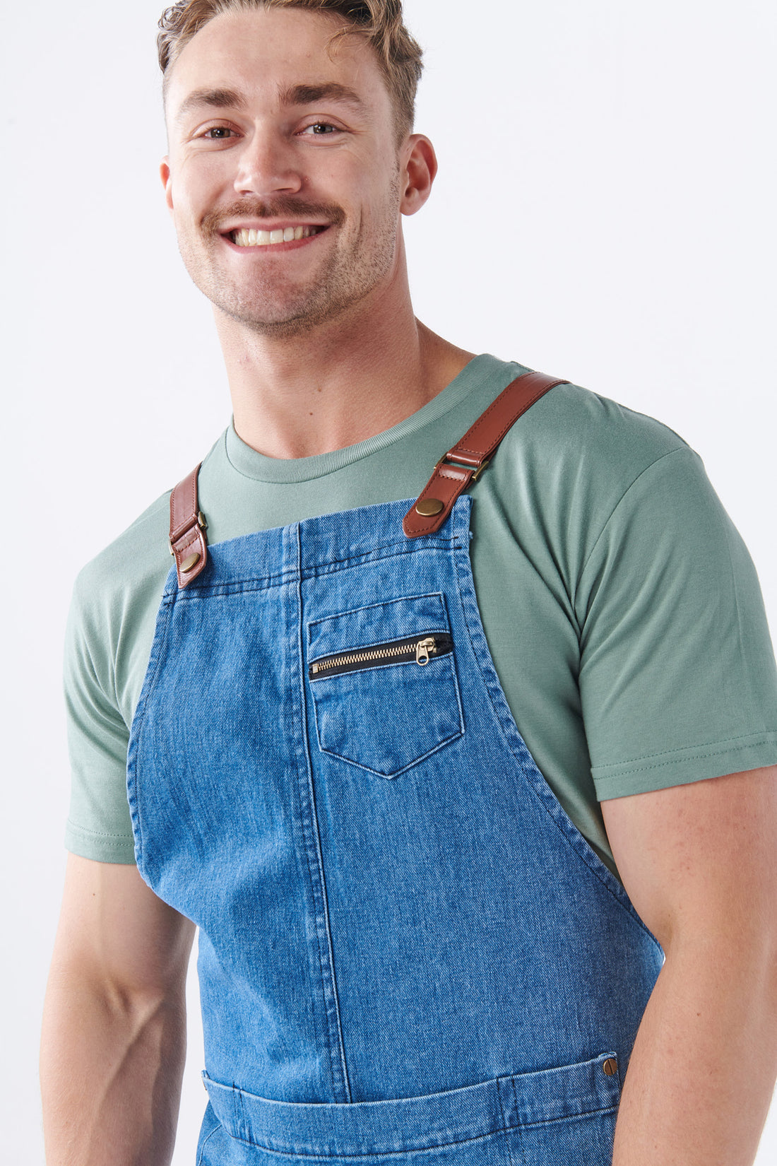 SALE - BERMUDA Denim Bib Apron with PU Leather Straps