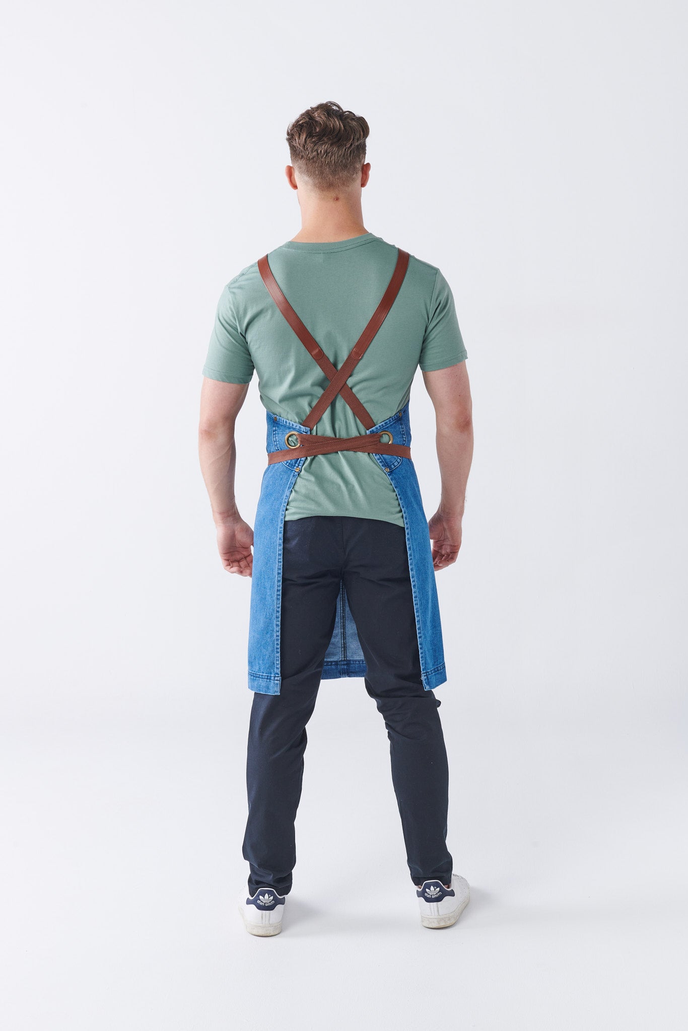 BERMUDA Denim Bib Apron with PU Leather Straps