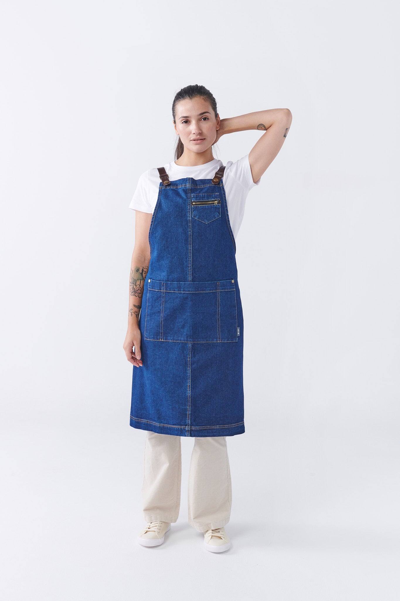SALE - BERMUDA Denim Bib Apron with PU Leather Straps