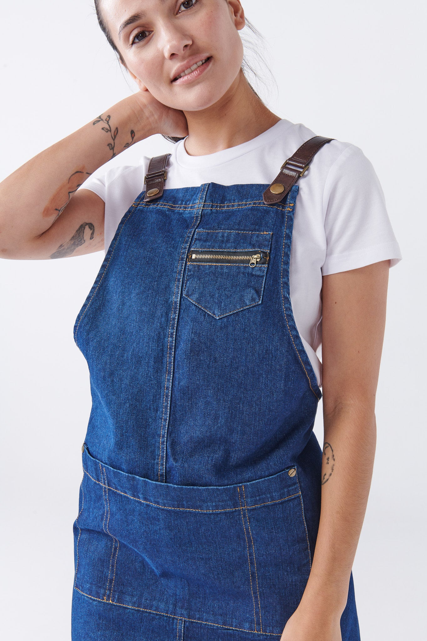 SALE - BERMUDA Denim Bib Apron with PU Leather Straps