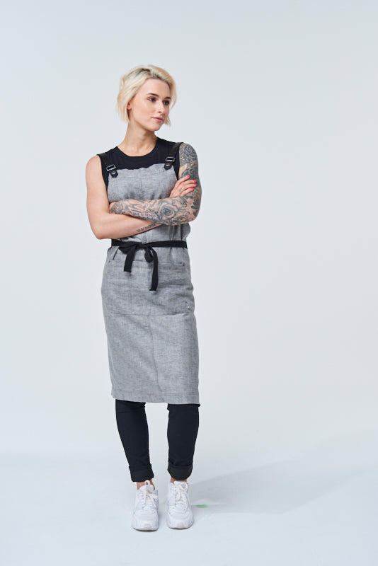 THEODORE Bib Apron with PU Leather Straps - Cotton/Linen