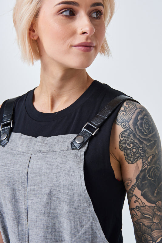 THEODORE Bib Apron with PU Leather Straps - Cotton/Linen