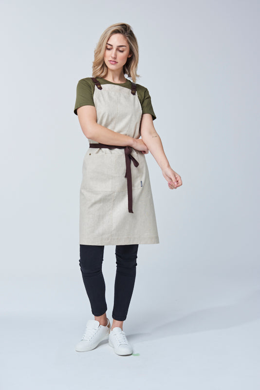 THEODORE Bib Apron with PU Leather Straps - Cotton/Linen