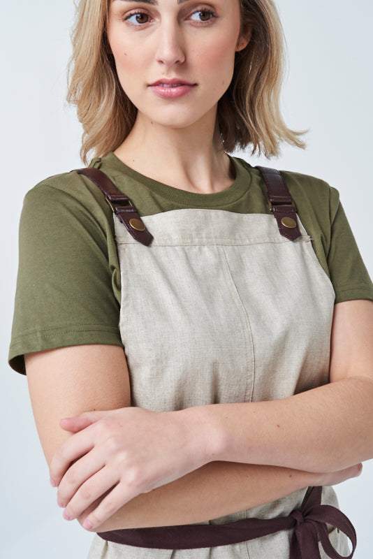 THEODORE Bib Apron with PU Leather Straps - Cotton/Linen