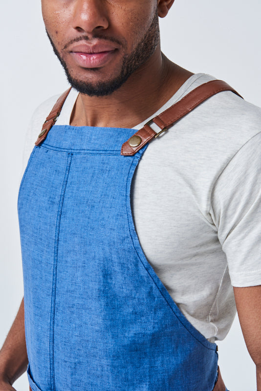 THEODORE Bib Apron with PU Leather Straps - Cotton/Linen