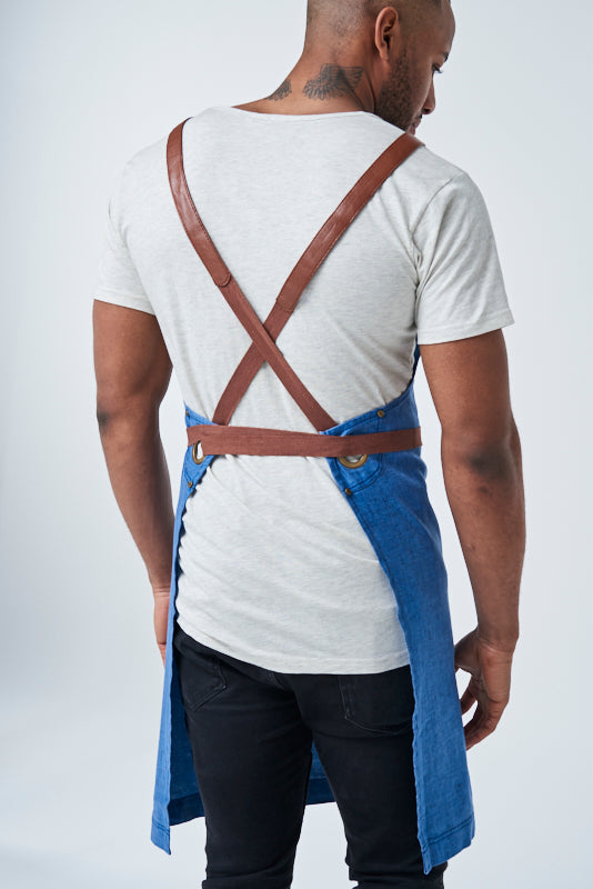 THEODORE Bib Apron with PU Leather Straps - Cotton/Linen