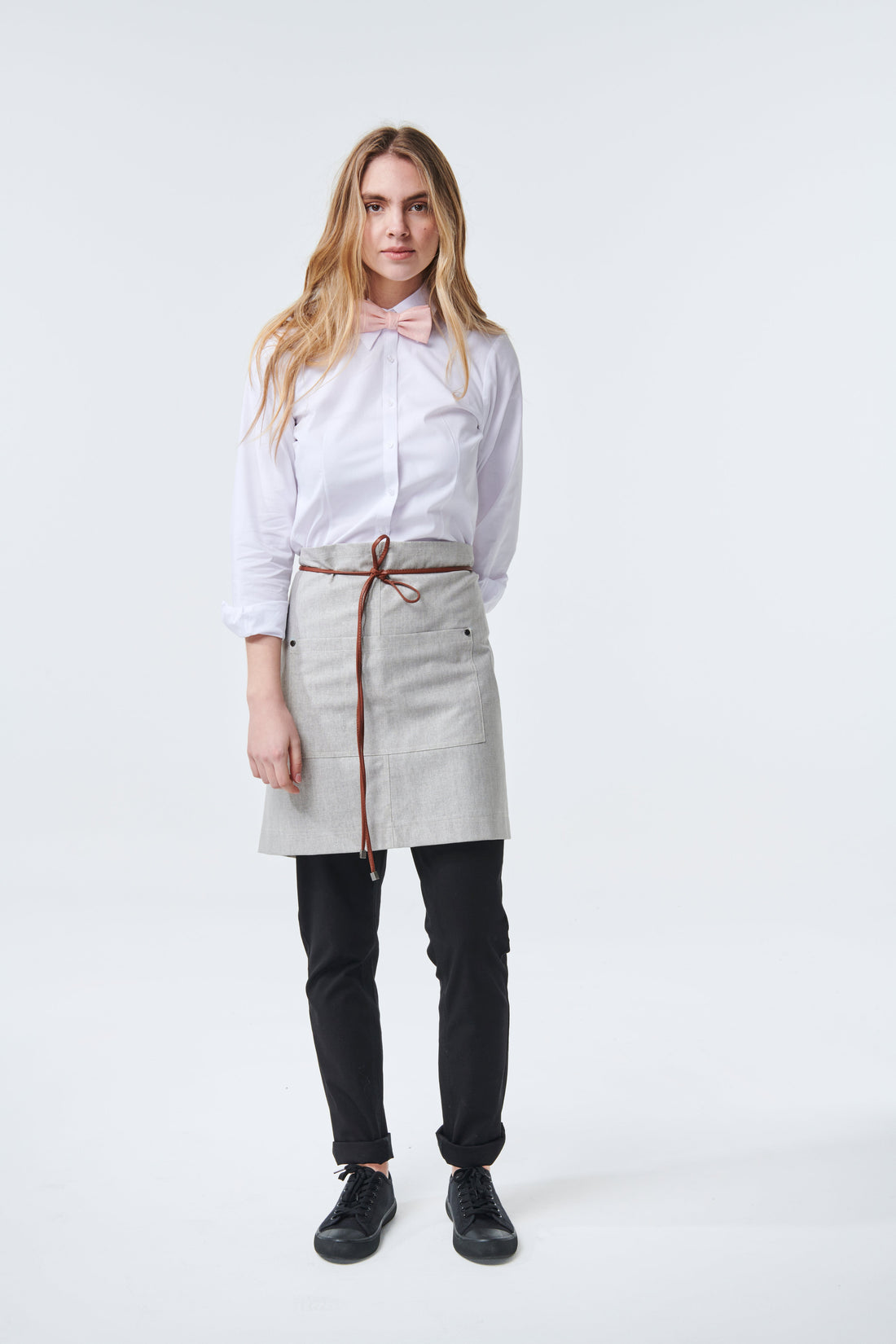 WILLOWDALE - Linen blend Waist Apron with PU leather strap - GATSBY CLOUD