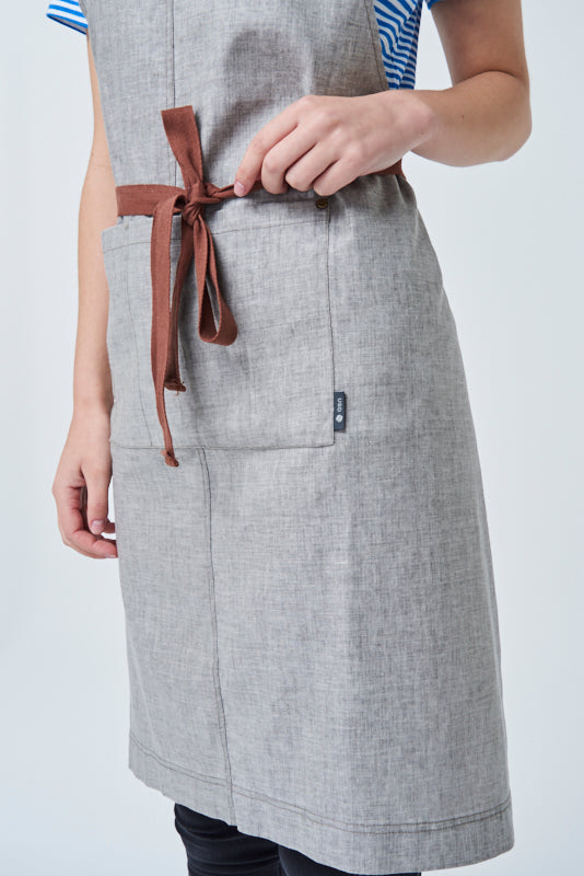 WILLOWDALE - Linen blend Bib Apron with PU leather strap - THEODORE CLOUD