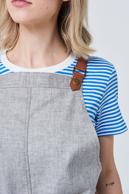 WILLOWDALE - Linen blend Bib Apron with PU leather strap - THEODORE CLOUD