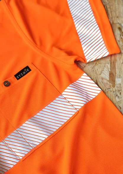 Syzmik ZH535 unisex hi-vis segmented tape short sleeve polo — Orange/Navy