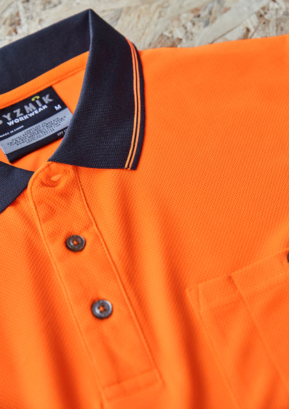 Syzmik ZH535 unisex hi-vis segmented tape short sleeve polo — Orange/Navy