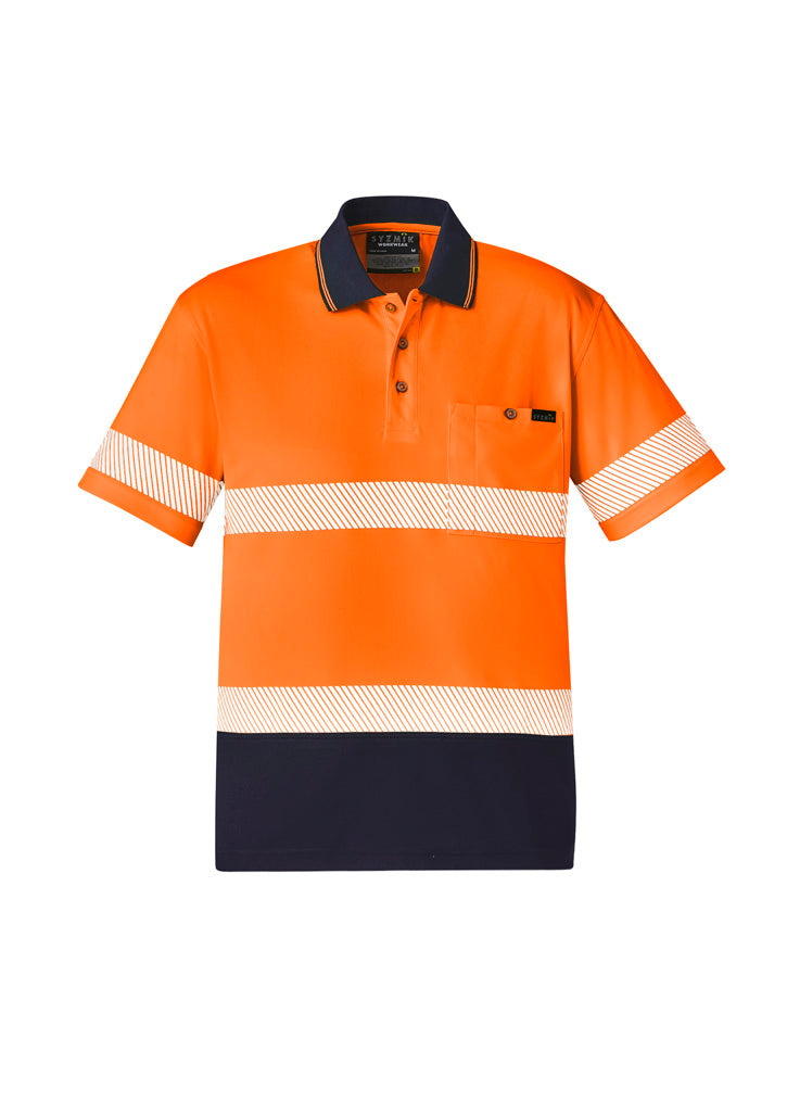 Syzmik ZH535 unisex hi-vis segmented tape short sleeve polo — Orange/Navy