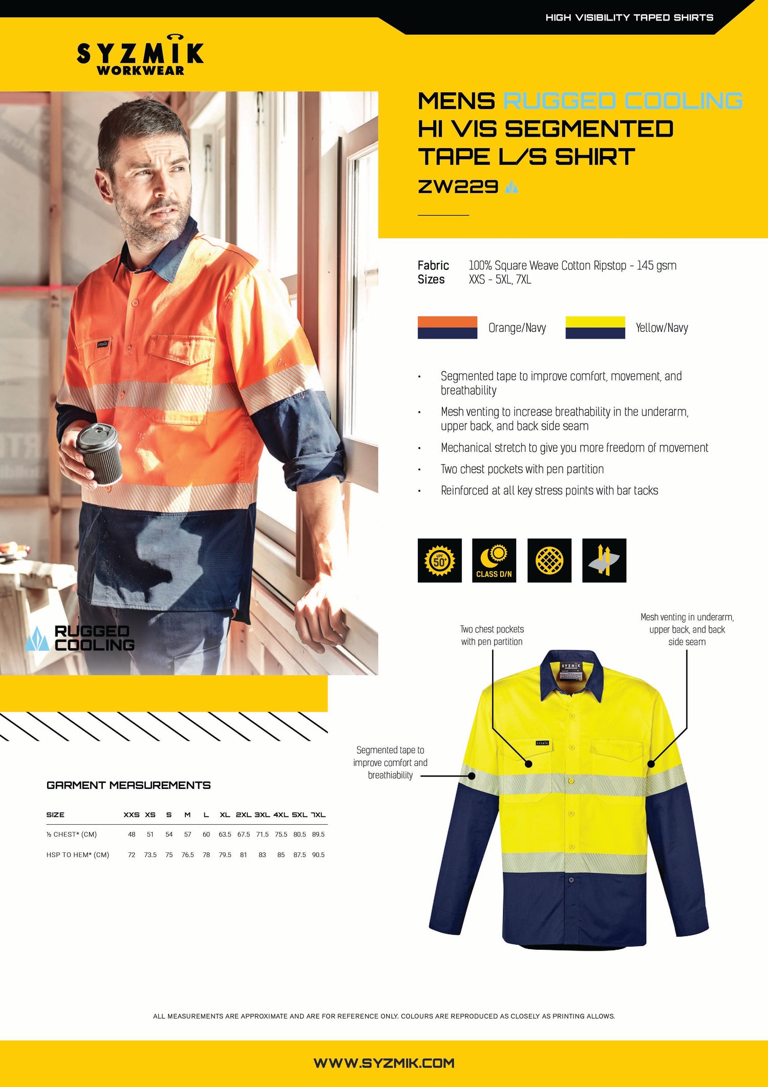 ZW229 -  Mens Rugged Cooling Hi Vis Segmented Tape Long Sleeve Shirt