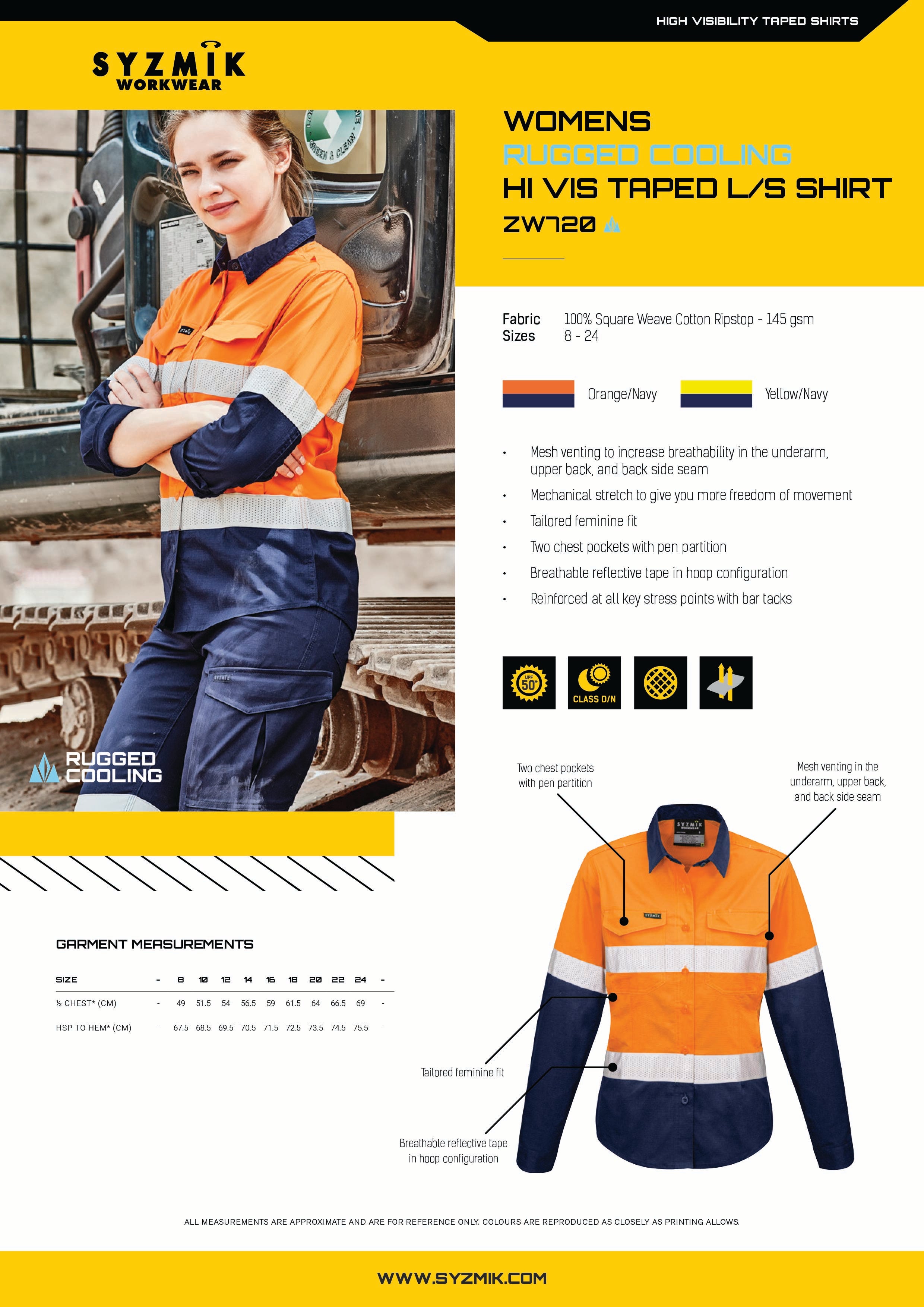 ZW720 - Womens Rugged Cooling Hi Vis Taped Long Sleeve Shirt