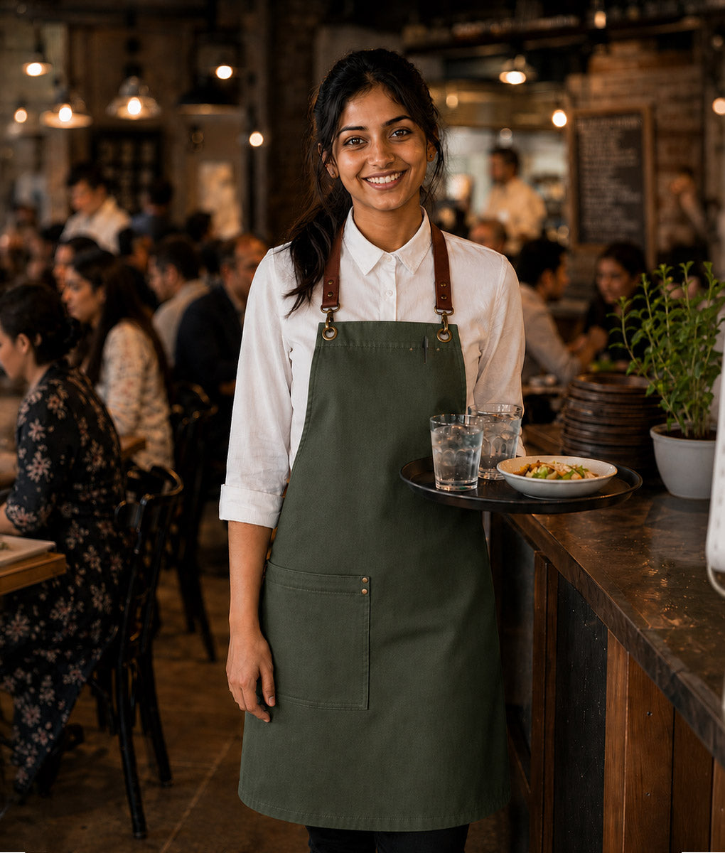 Perry Crossback Canvas Bib Apron – Green Khaki (straps sold separately)