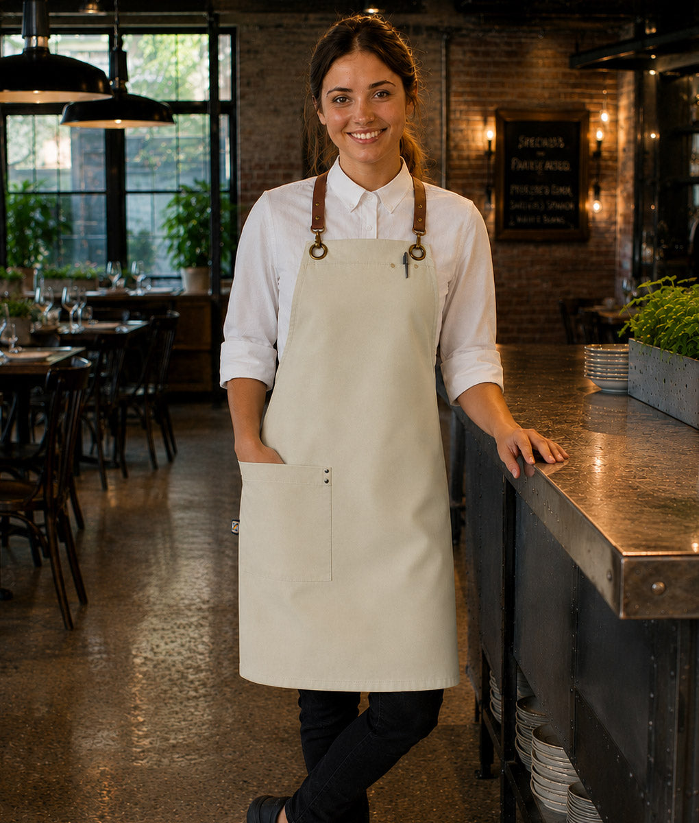 Perry Crossback Canvas Bib Apron – Natural Beige (straps sold separately)